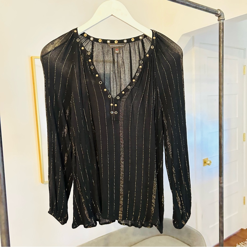 Rock & Republic black and gold top